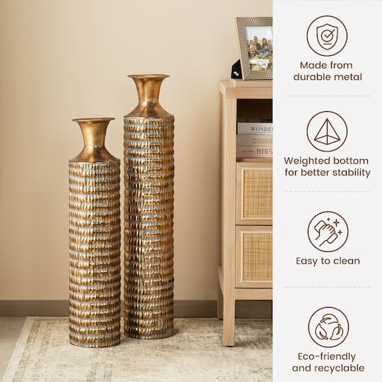 Glitzhome® Gold Embossed Verdigris Metal Floor Vases Set